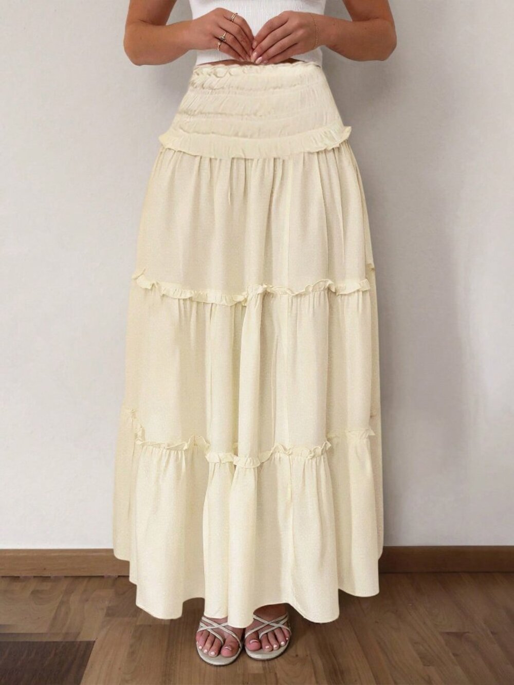 Yellow Casual Women's Boho Beach Vacation Long Skirt - Picture 4 of 8
